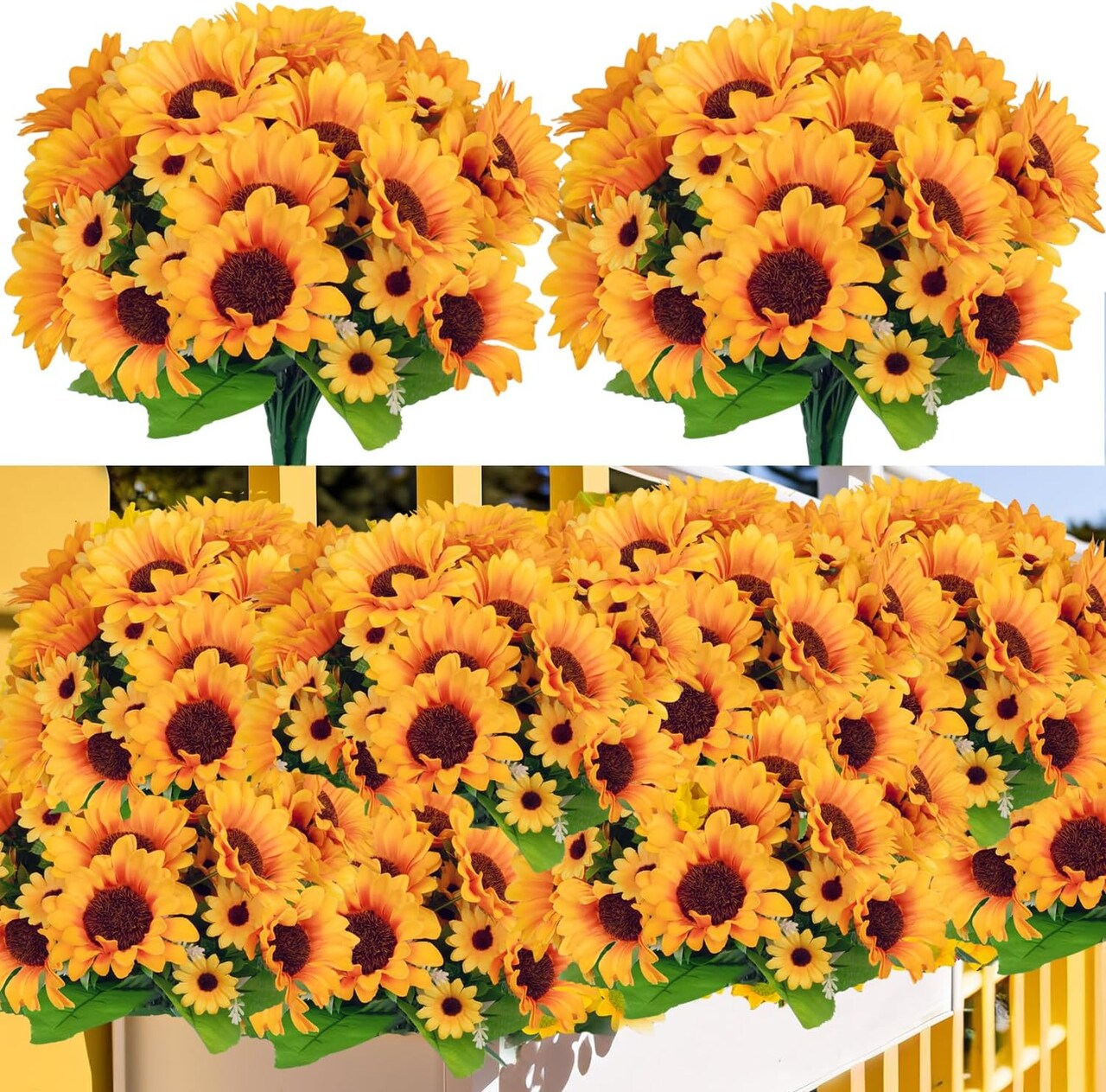 Artificial Sunflowers Silk Flower 6 Bundles Outdoor UV Resistant Fake Wildflowers Spring Decoration Faux Greenery Shrubs Plants for Home Indoor Outside Garden Vase Wedding Decor(Sunflower)